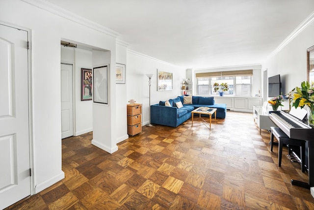 420 E 72nd St Unit 8C, New York City, NY 10021 - living room with baseboards and ornamental molding