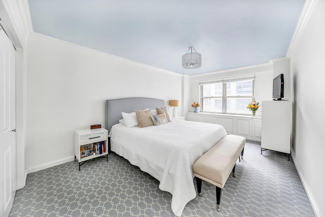 420 E 72nd St Unit 8C, New York City, NY 10021 - carpeted bedroom with baseboards and crown molding