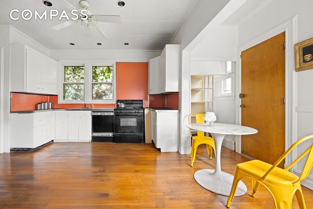 kitchen featuring dark countertops, dishwashing machine, black gas range, and a healthy amount of sunlight