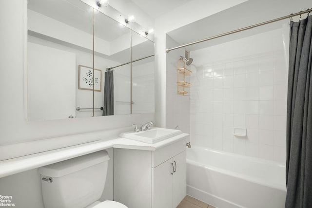 330 W 145th St Unit 505, New York City, NY 10039 - full bath featuring shower / bathtub combination with curtain, vanity, toilet, and tile patterned floors