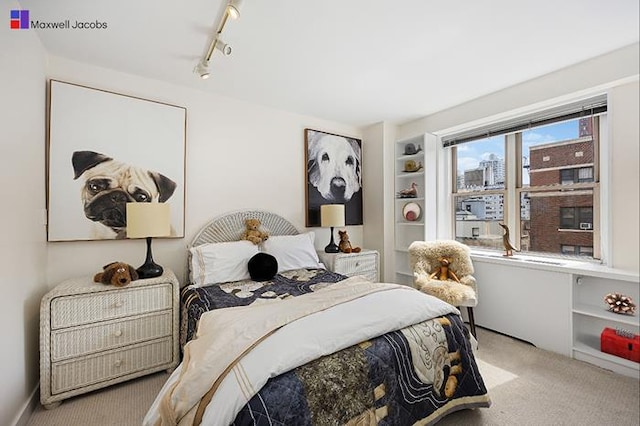 137 E 36th St Unit 11-B, New York City, NY 10016 - bedroom featuring carpet floors and track lighting