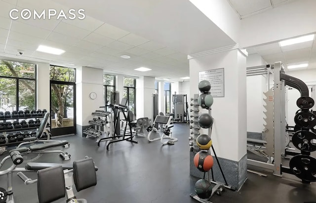 380 Rector Pl Unit 7Lmn, New York City, NY 10280 - workout area featuring a drop ceiling