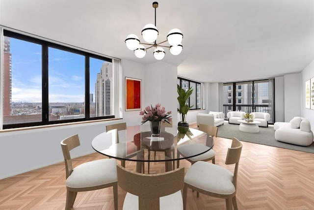 dining area featuring a chandelier
