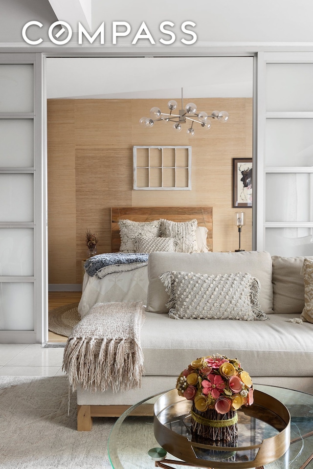 bedroom with tile patterned flooring