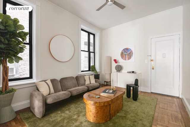 855 9th Ave Unit 1B, New York City, NY 10019 - living room with a ceiling fan and baseboards