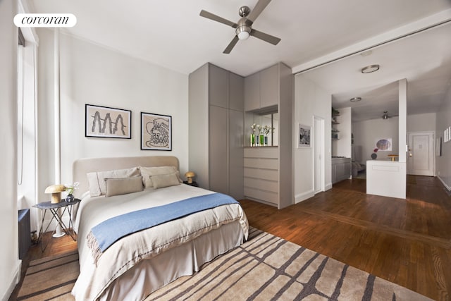 855 9th Ave Unit 1B, New York City, NY 10019 - bedroom featuring wood finished floors and ceiling fan