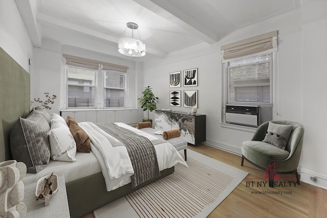 50 Riverside Dr Unit 11-F, New York City, NY 10024 - bedroom with wood finished floors, beamed ceiling, and baseboards