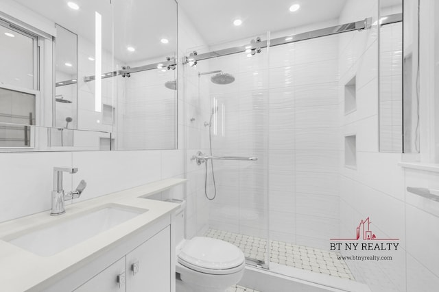 50 Riverside Dr Unit 11-F, New York City, NY 10024 - bathroom with toilet, vanity, recessed lighting, and a stall shower