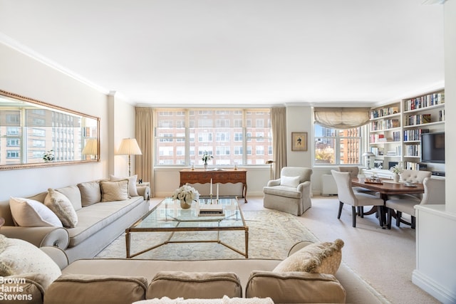 175 E 62nd St Unit 8B, New York City, NY 10065 - living area with plenty of natural light, carpet flooring, and crown molding