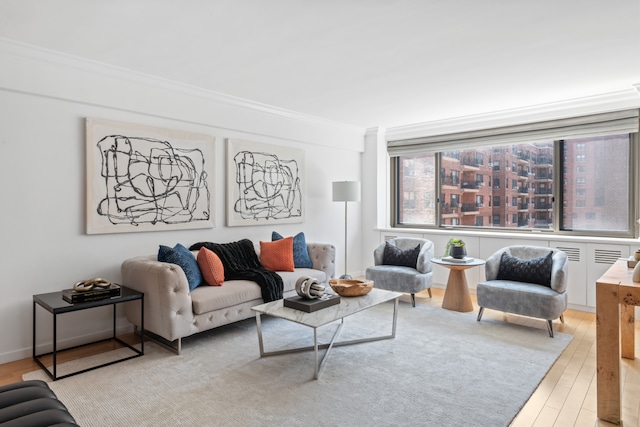425 E 63rd St Unit E9D, New York City, NY 10065 - living area featuring crown molding and light wood-style flooring