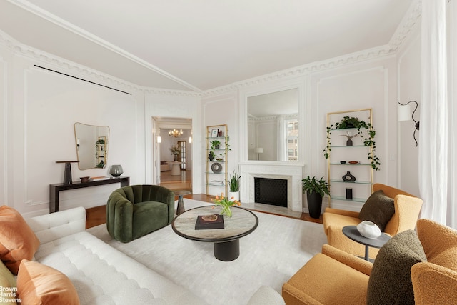 390 W End Ave Unit 5H, New York City, NY 10024 - living area with wood finished floors and a fireplace with flush hearth