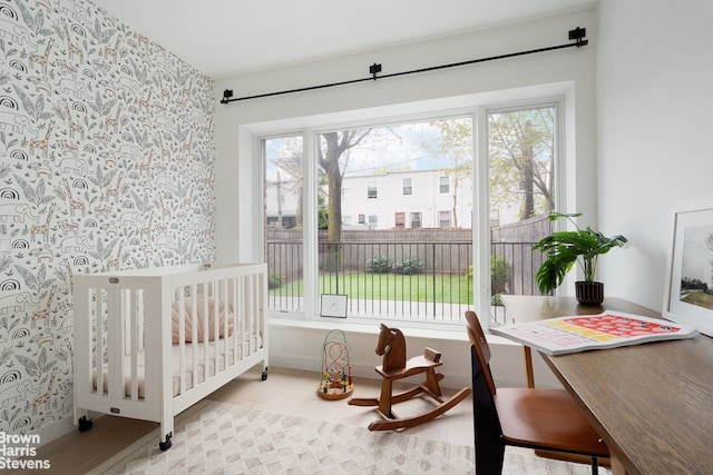 444 Pulaski St Unit 1, New York City, NY 11221 - bedroom with wallpapered walls and baseboards