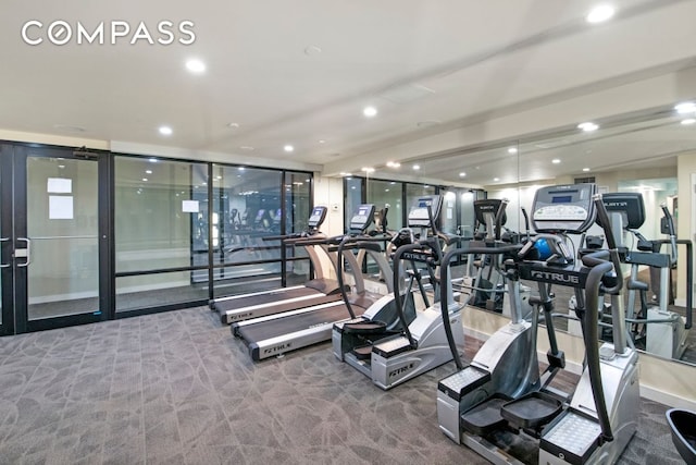 148 E 24th St Unit 12B, New York City, NY 10010 - exercise room featuring carpet and recessed lighting