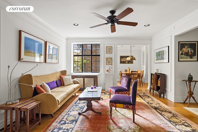 116 Pinehurst Ave Unit C15, New York City, NY 10033 - living area with ornamental molding, wood finished floors, ceiling fan, and recessed lighting