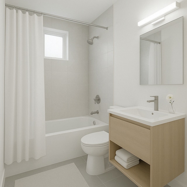 bathroom featuring toilet, shower / bath combo with shower curtain, vanity, and tile patterned flooring