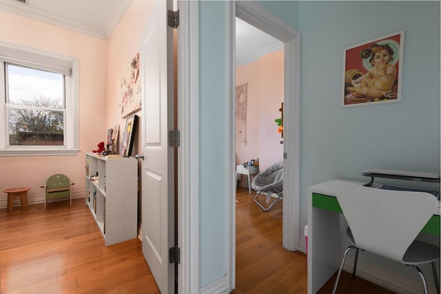 6 3rd St, New York City, NY 11231 - corridor featuring crown molding, light wood finished floors, and visible vents