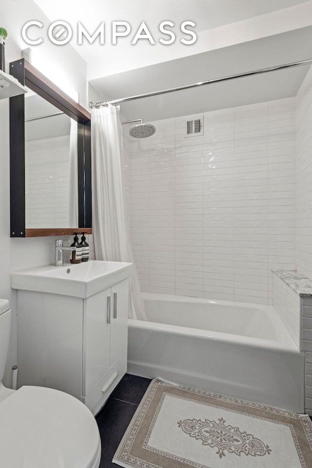 347 3rd St Unit C4A, New York City, NY 11215 - full bath with toilet, vanity, shower / bath combo with shower curtain, and tile patterned floors
