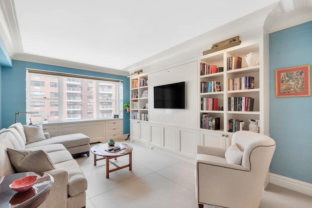 living room featuring ornamental molding