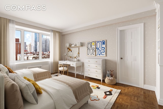 45 E End Ave Unit 10F, New York City, NY 10028 - bedroom with crown molding, baseboards, and a view of city