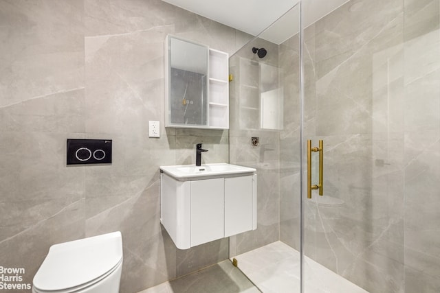 1020 Hancock St Unit 1A, New York City, NY 11221 - bathroom with a stall shower, tile walls, and vanity