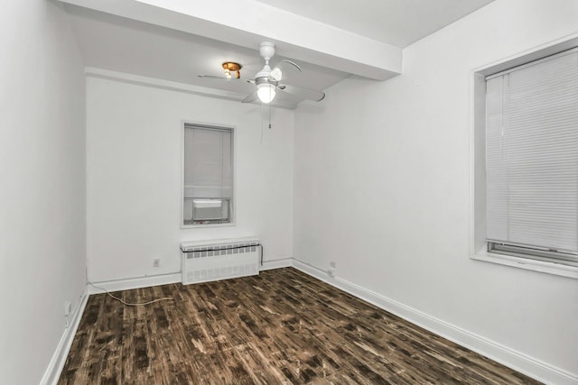 67-25 Clyde St Unit 1G, New York City, NY 11375 - empty room featuring baseboards, radiator, ceiling fan, and dark wood finished floors