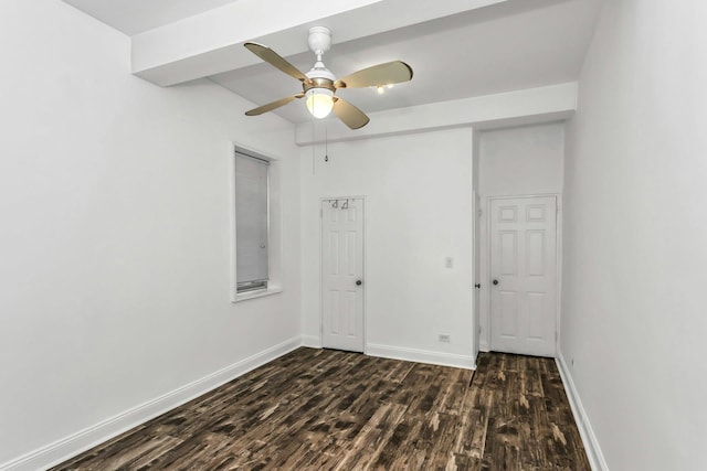 67-25 Clyde St Unit 1G, New York City, NY 11375 - spare room featuring baseboards, dark wood-style flooring, and ceiling fan