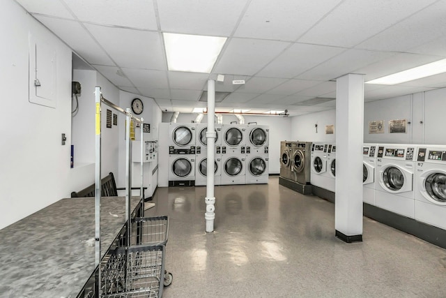 67-25 Clyde St Unit 1G, New York City, NY 11375 - shared laundry area with stacked washer and clothes dryer and washing machine and dryer