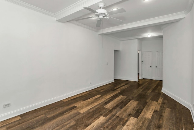 67-25 Clyde St Unit 1G, New York City, NY 11375 - empty room with a ceiling fan, baseboards, ornamental molding, and dark wood-type flooring