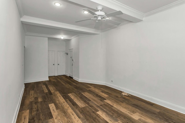 67-25 Clyde St Unit 1G, New York City, NY 11375 - unfurnished bedroom featuring crown molding, dark wood-style flooring, and baseboards