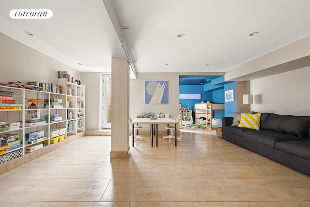 view of tiled living area