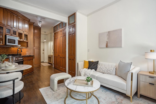 92 Horatio St Unit 2L, New York City, NY 10014 - living room with dark wood finished floors and crown molding