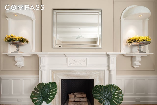 530 W End Ave Unit 9B, New York City, NY 10024 - detailed view of a decorative wall, a high end fireplace, wainscoting, and ornamental molding