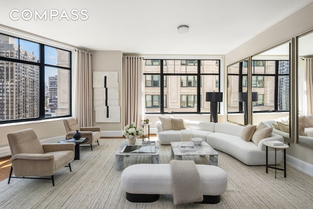 living area featuring baseboards and wood finished floors