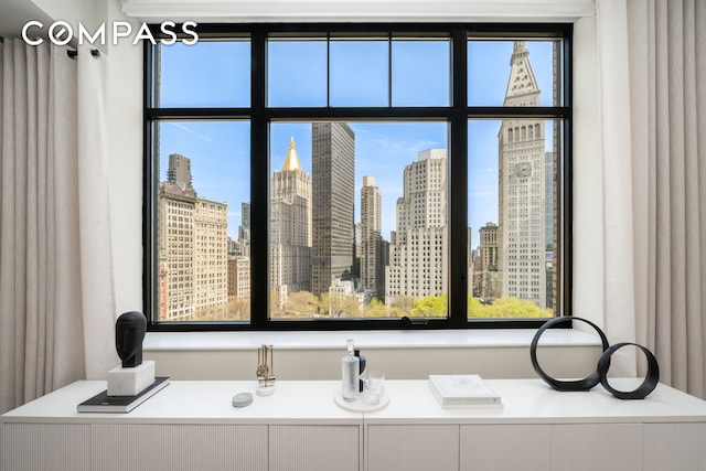 interior space featuring a view of city