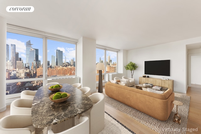450 W 17th St Unit 2408, New York City, NY 10011 - living area featuring wood finished floors and a skyline view