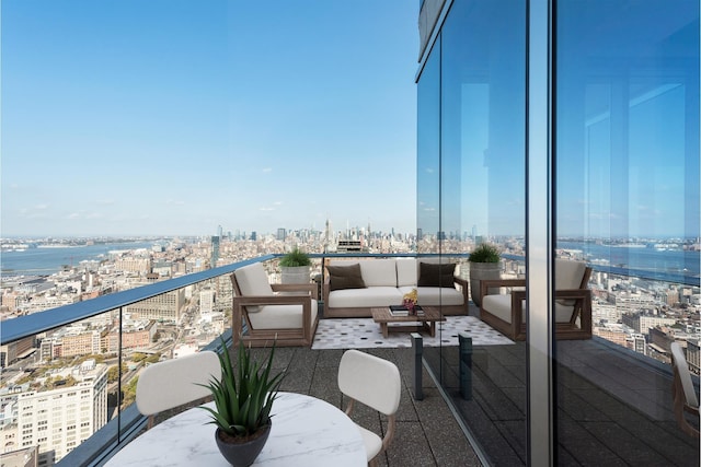 56 Leonard St Unit 43West, New York City, NY 10013 - balcony featuring a view of city, a water view, and an outdoor hangout area