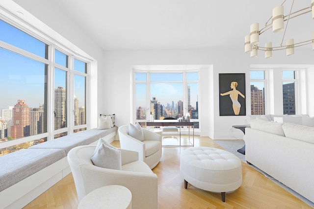 living area with a city view
