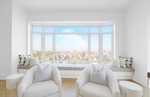 living room with a city view