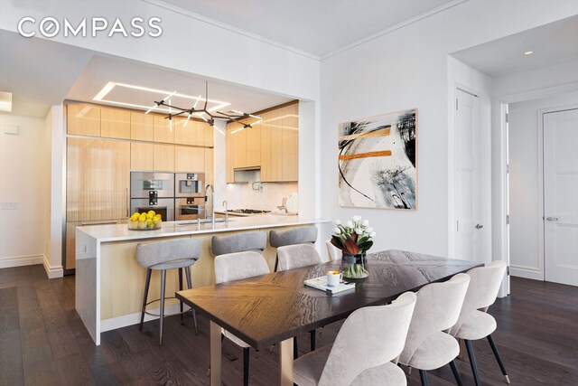 35 Hudson Yards Unit 5805, New York City, NY 10001 - dining space with a chandelier, dark wood-type flooring, and recessed lighting