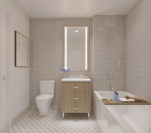 24-01 Queens Plz N Unit 1301, New York City, NY 11101 - full bath with vanity, toilet, and tile walls
