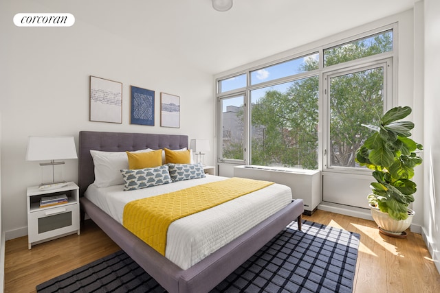 bedroom with baseboards and wood finished floors