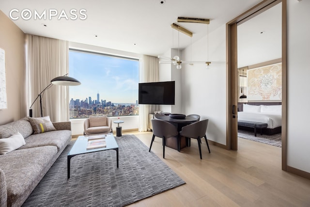 living area featuring baseboards and wood finished floors