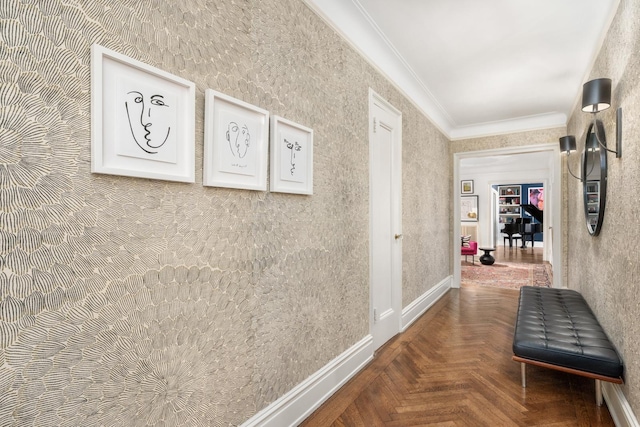 hallway with ornamental molding