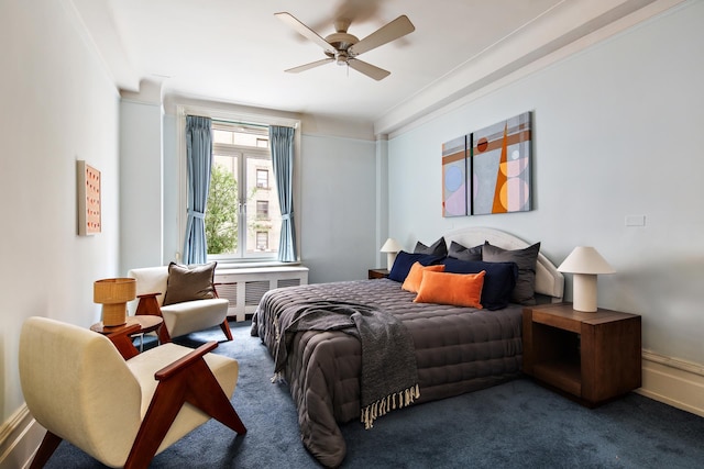 895 W End Ave Unit 3B, New York City, NY 10025 - carpeted bedroom with crown molding and a ceiling fan