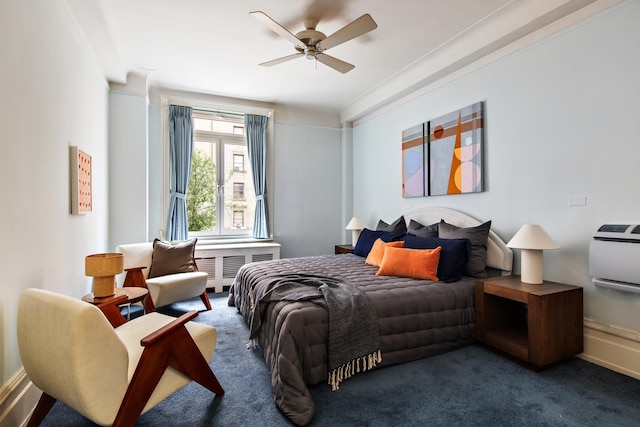 bedroom with a ceiling fan and carpet flooring