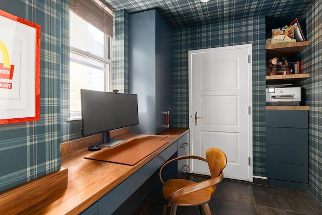 office space featuring wallpapered walls