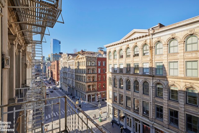 view of building exterior featuring a city view