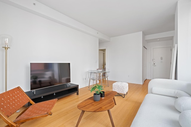 living area featuring baseboards and wood finished floors