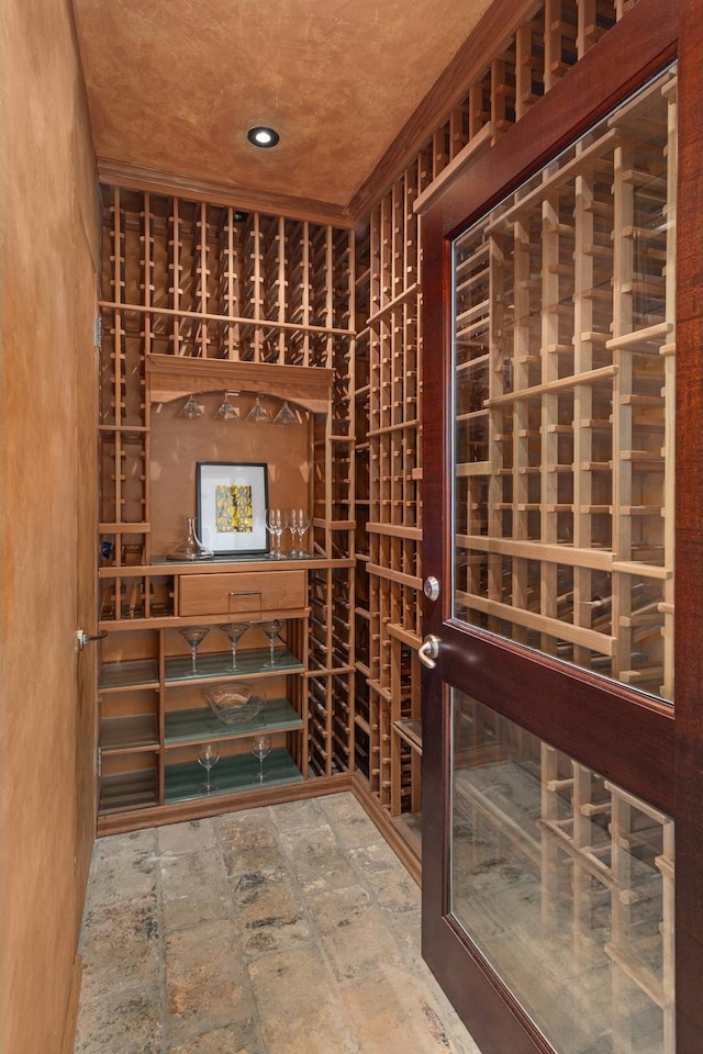 wine area with recessed lighting