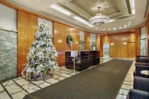 reception area with a notable chandelier